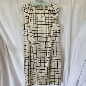 Cream & brown sleeveless A-line dress